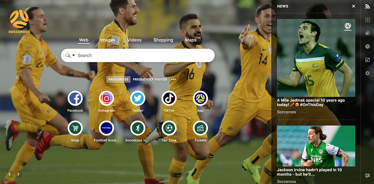Socceroos browser example