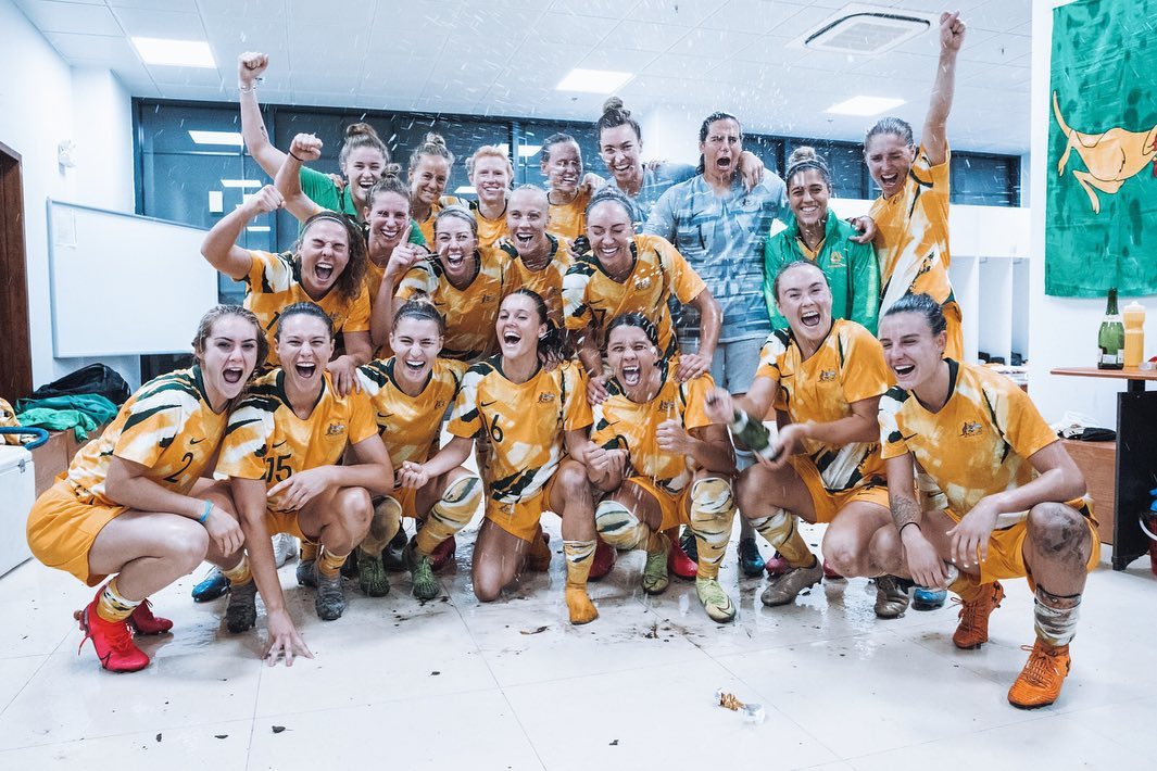 The Matildas celebrate after qualifying for the Tokyo 2020 Olympic Games