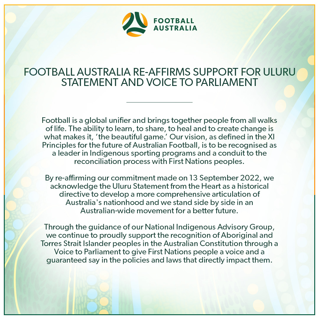 Football Australia re-affirms support for Uluru Statement and Voice to Parliamanet