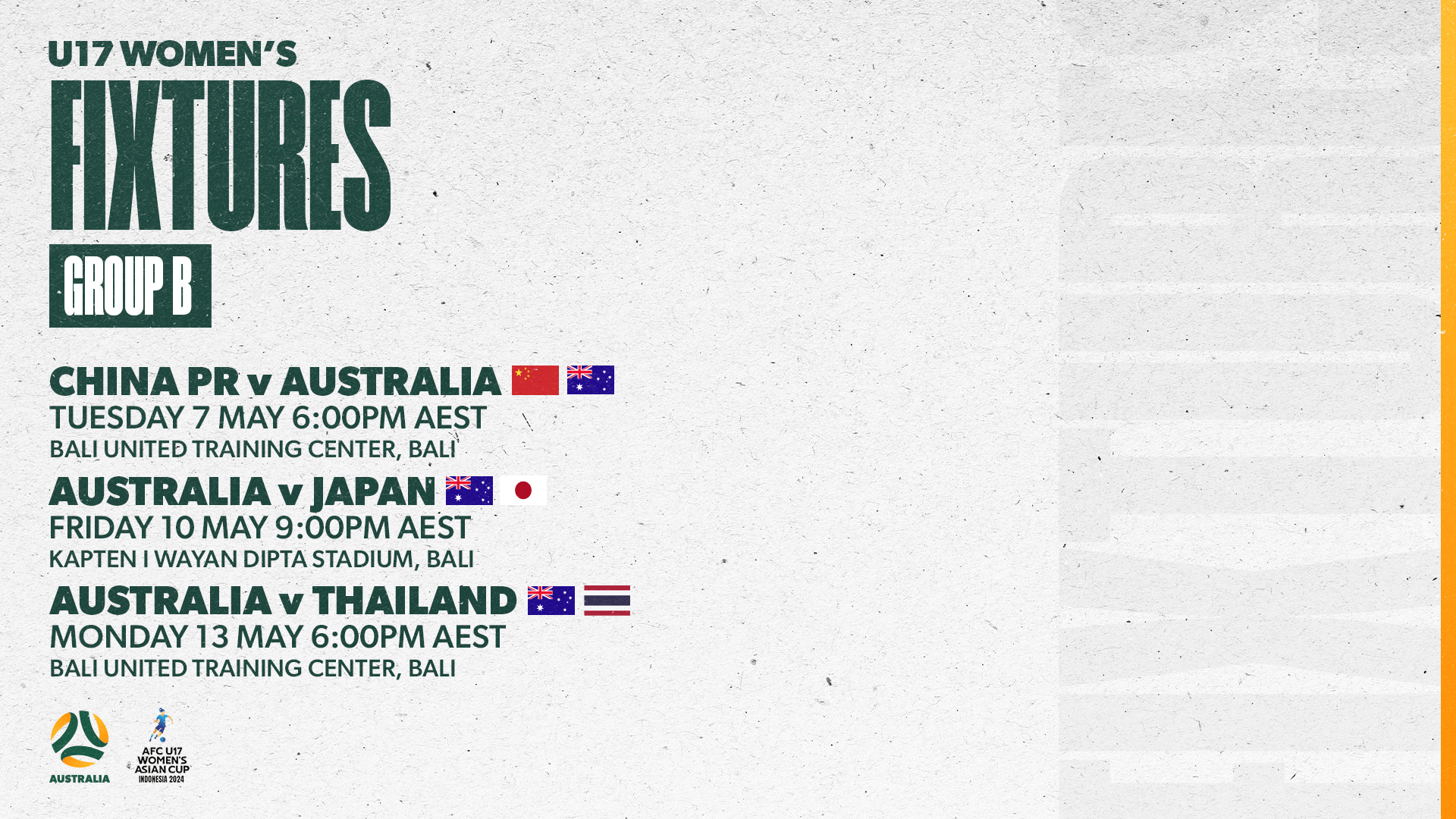 The CommBank Junior Matildas fixtures for the AFC U17 Women's Asian Cup Indonesia 2024™